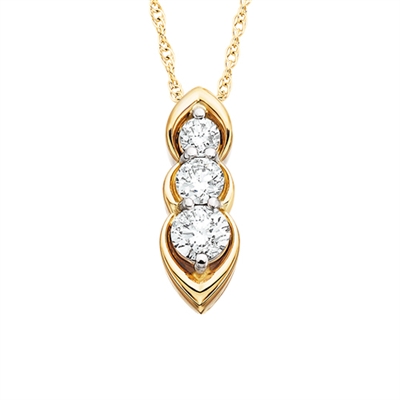 14k yellow gold 3 stone diamond necklace
