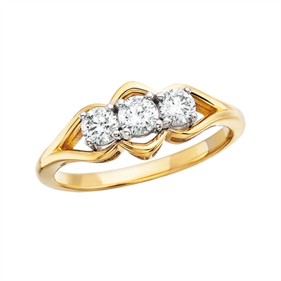 14k yellow gold 3 stone diamond ring