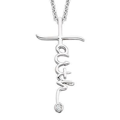 sterling silver & diamond faith necklace