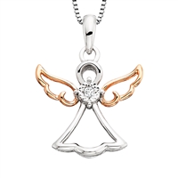 sterling silver & rose gold plated diamond guardian angel necklace