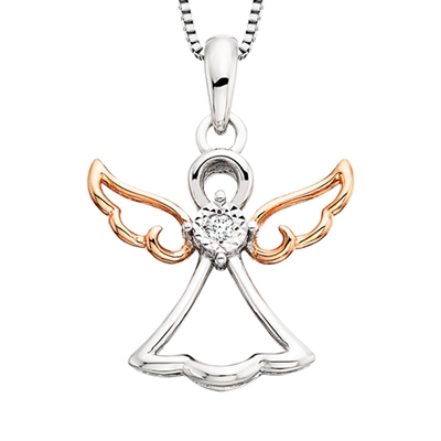 sterling silver & rose gold plated diamond guardian angel necklace