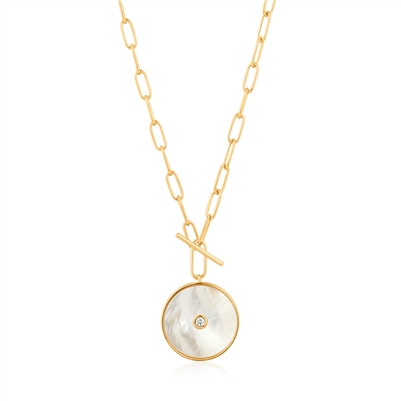 Ania Haie hidden gems gold mother of pearl t-bar necklace