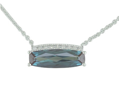 14k white gold created alexandrite & diamond necklace
