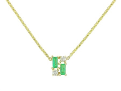 14k yellow gold genuine emerald & diamond necklace