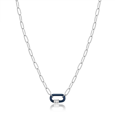 Ania Haie sterling silver navy blue enamel carabiner cz reversible necklace