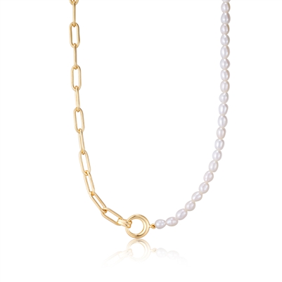 Ania Haie pearl power gold pearl chunk link chain necklace