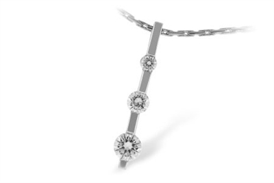14k white gold 3 stone diamond bar necklace