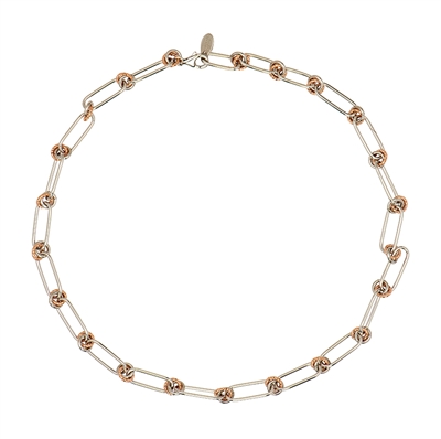 Frederic Duclos sterling silver & rose gold plated paperclip & circle necklace