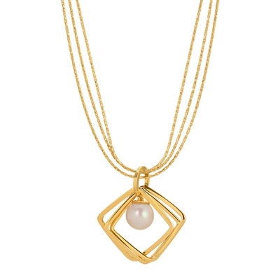 Frederic Duclos sterling silver & gold plated freshwater pearl triple square necklace