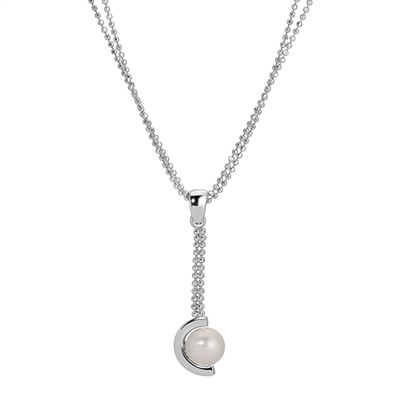 Frederic Duclos sterling silver freshwater pearl long drop dangle necklace