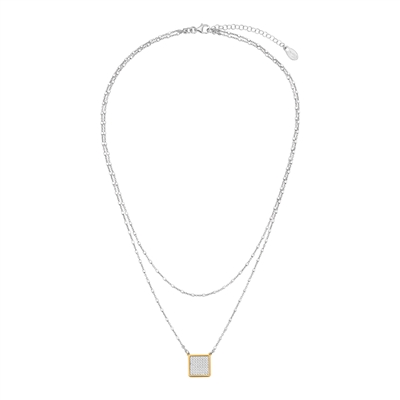 frederic duclos sterling silver & yellow gold plating textured square double strand necklace