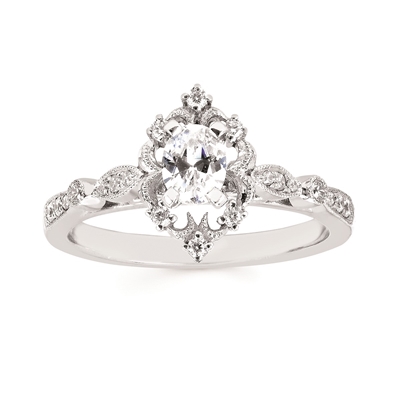 vintage look 14k white gold diamond engagement ring