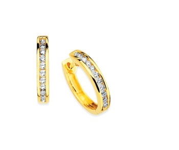 14k yellow gold channel set diamond hoop earrings