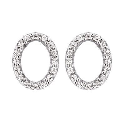 14k white gold diamond oval earrings