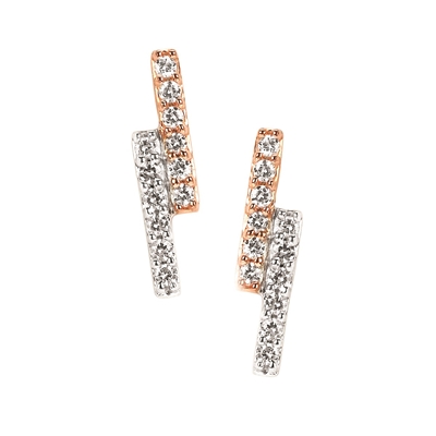 10k white & rose gold diamond bar earrings