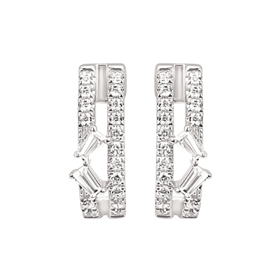 14k white gold diamond & baguette hoop earrings