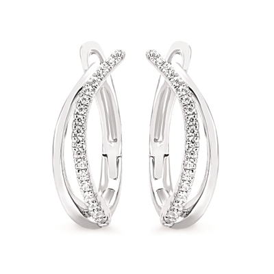 14k white gold diamond fashion hoop earrings
