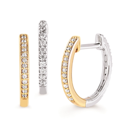 10k white & yellow gold two tone reversible diamond hoop earrings