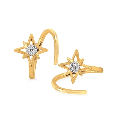 14k yellow gold diamond starburst hoop earrings