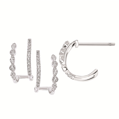 10k white gold & diamond double hoop earrings
