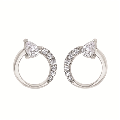 14k white gold diamond circle earrings