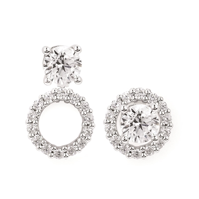 14k white round diamond halo earring jackets