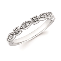 White Gold & Diamond Millgrain Stackable Ring
