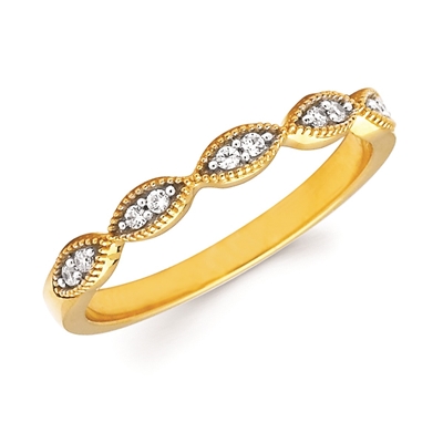 14k yellow gold teardrop milgrain stackable ring band