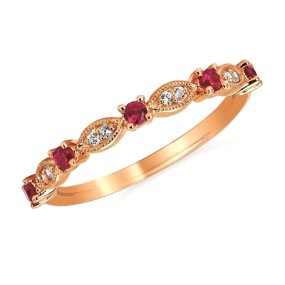 14k rose gold stackable ring with ruby & diamond