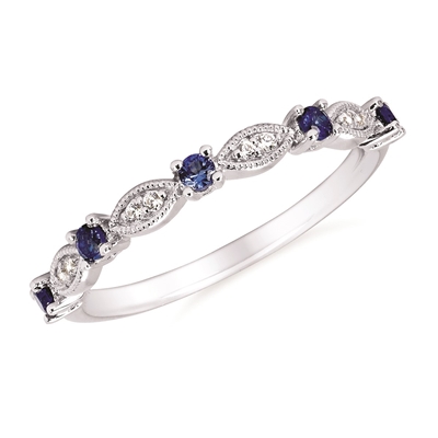 14k white gold sapphire & diamond stackable band ring