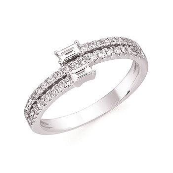 14k white gold baguette & round diamond fashion ring