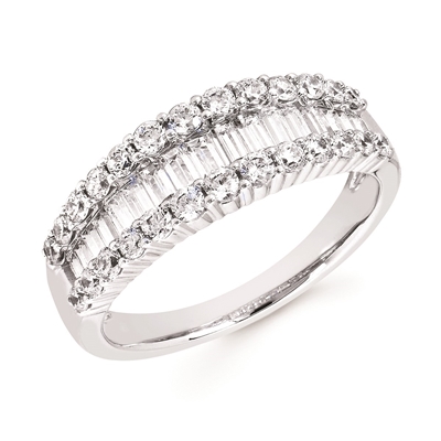 14k white gold baguette & round diamond fashion ring