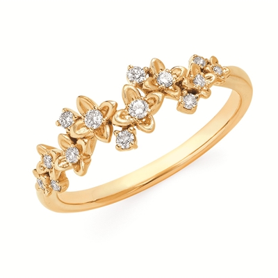 14k yellow gold diamond flower fashion ring