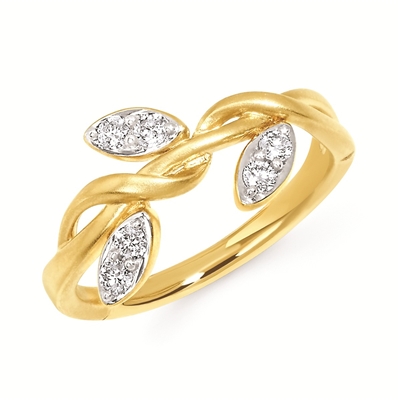 14k yellow gold diamond leaf ring