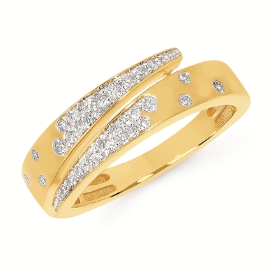 14k yellow gold scattered diamond criss cross bypass ring