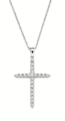 14k white gold diamond cross necklace