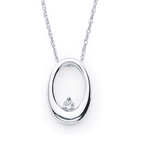 14k white gold diamond oval necklace