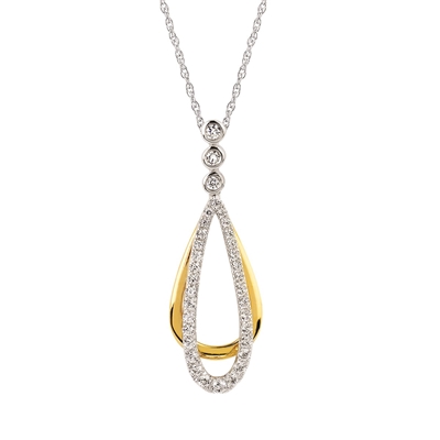 14k white & yellow two tone gold diamond drop necklace