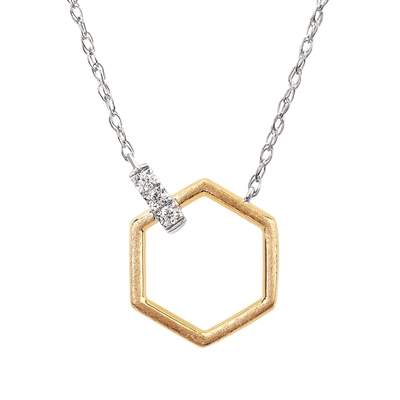 14k white & yellow gold diamond hexagon necklace