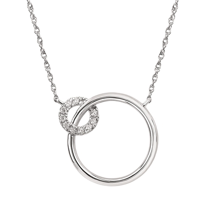 14k white gold double circle diamond necklace