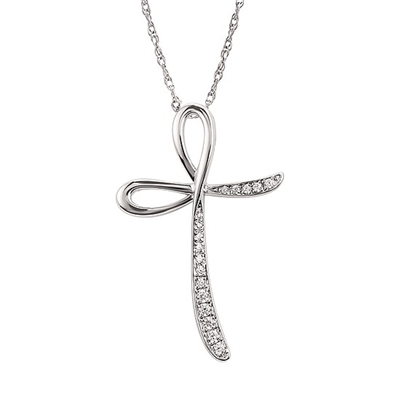 14k white gold diamond cross necklace