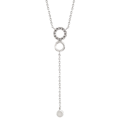 14k white gold circle diamond drop necklace