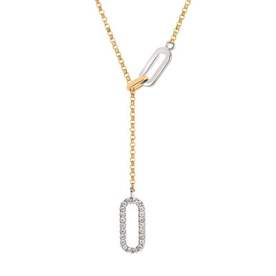 14k white & yellow gold two tone diamond paperclip lariat necklace