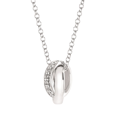 14k white gold diamond interlocking rings necklace