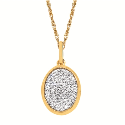 14k yellow gold oval diamond pave necklace