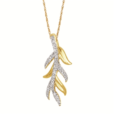 14k yellow gold diamond leaf necklace