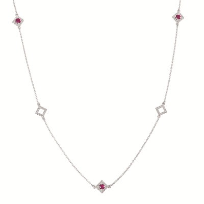 14k white gold ruby & diamond station necklace