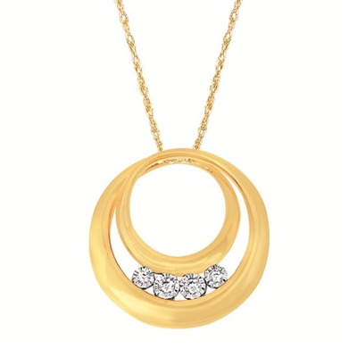 14k yellow gold diamond double circle necklace