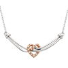 sterling silver & rose gold diamond heart bar necklace
