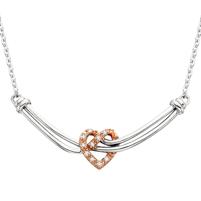 sterling silver & rose gold diamond heart bar necklace